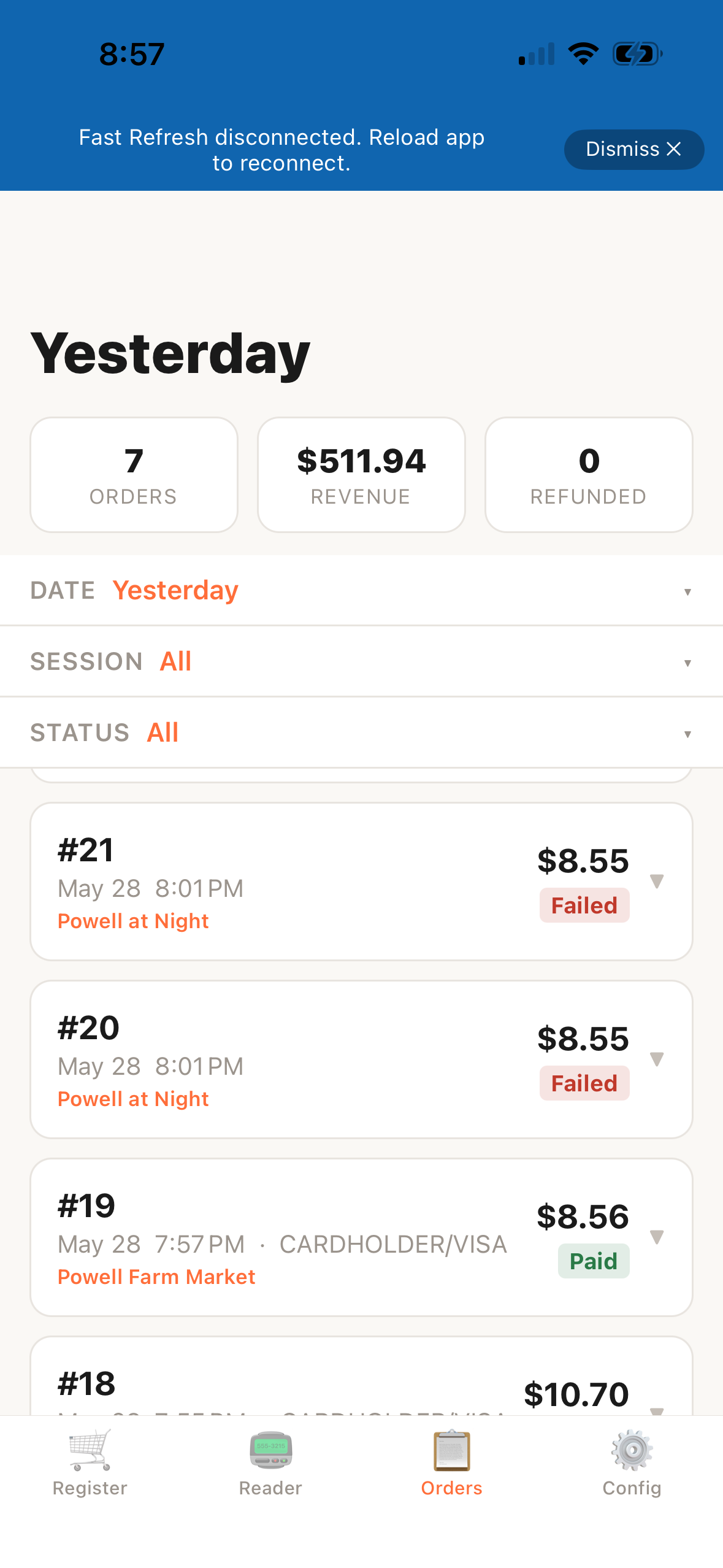 Orders view